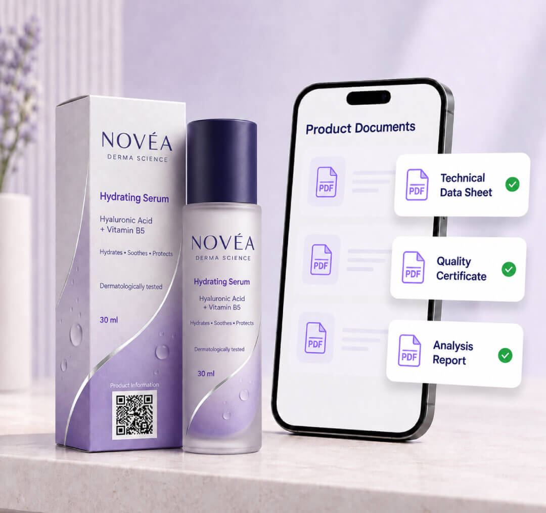 Documents et certificats accessibles depuis le packaging